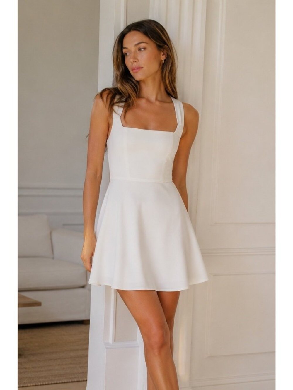 Lulus Admirably Chic Dress Sz Small White Satin Lace Up Mini Pockets Sundress